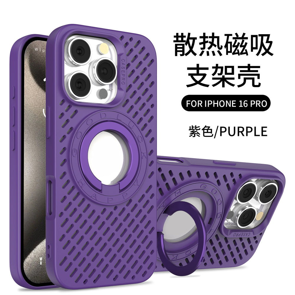 Cooling magnetic ring stand phone case for apple 16 pro max, silicone soft case with cutout design, iphone 15 protective cover