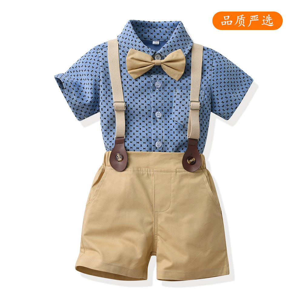 Boys' summer outfit set: new stylish baby trendy fashionable shirt, short-sleeve children's shirt, summer boys' shirt