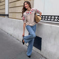 Amazon fashion cross-border women's clothing  spring and summer new french retro floral slimming look short sleeve shirt