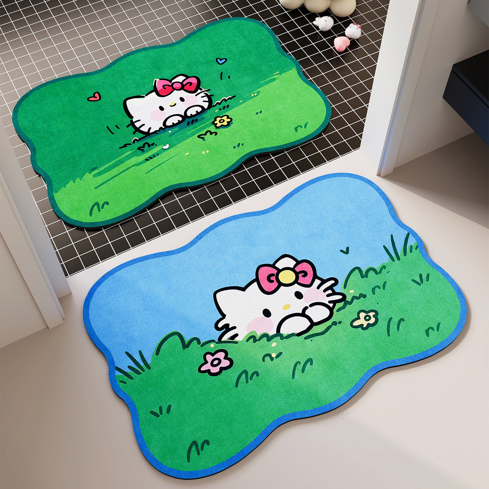 Fresh green bathroom absorbent floor mat cute kitty bathroom non-slip mat quick-drying foot mat bathroom carpet