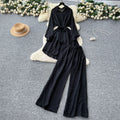 Fashionsuitfemalek-stylecasual lazy style strap waist mid-length hot diamond shirt high waist wide leg straight-leg pants