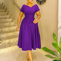 D3330 new arrival:  summer european and american fashion solid color v-neck short sleeve a-line maxi dress - african style