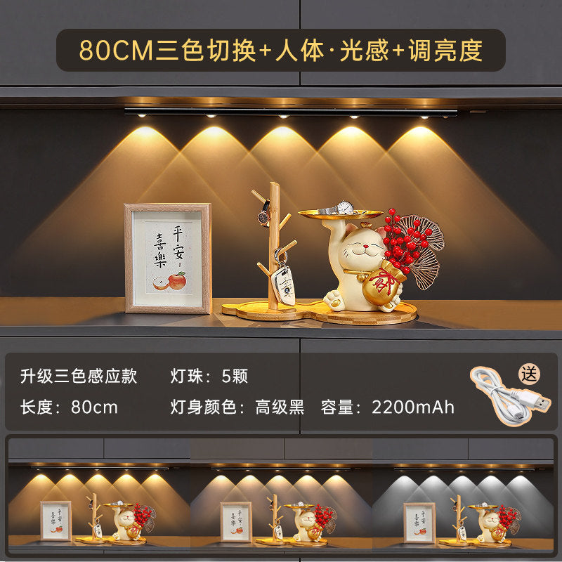 Led wine cabinet light with rechargeable human body sensor light strip cabinet kitchen wardrobe shoe cabinet wireless self-adhesive magnetic suction