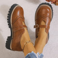 Exportplus size british style thick sole loafers for women  new belt buckle carved cut out small leather shoes wholesale