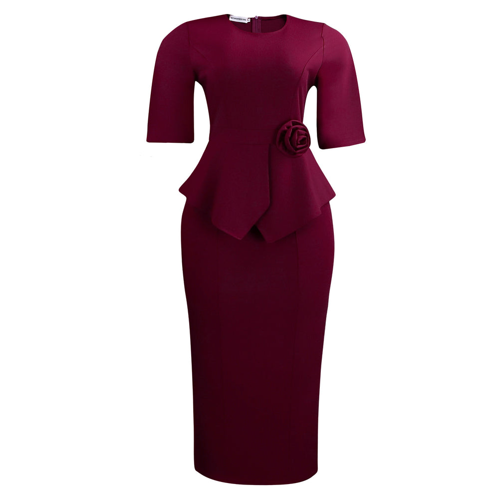 D626  women's summer fashion elegant solid color bodycon ruffle trim 3d floral foreign trade dress