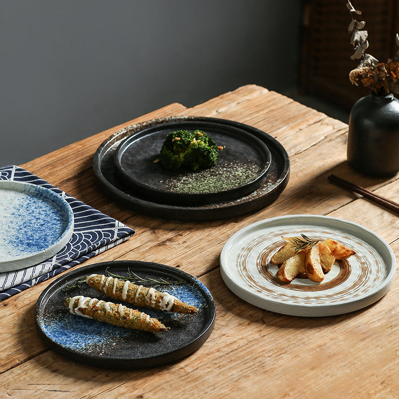 Vintage ceramic dinner plate - stylish, high-value round plate with rim, perfect for restaurants and home use. japanese-style, high-temperature resistant steak plate