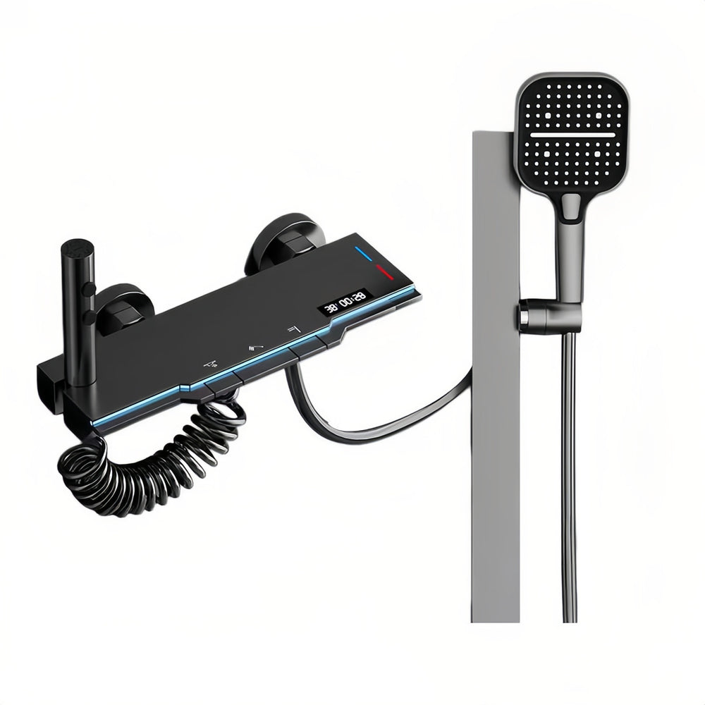 Complete shower head set - all-copper, home bathroom, piano finish, digital display, high-pressure shower head kit