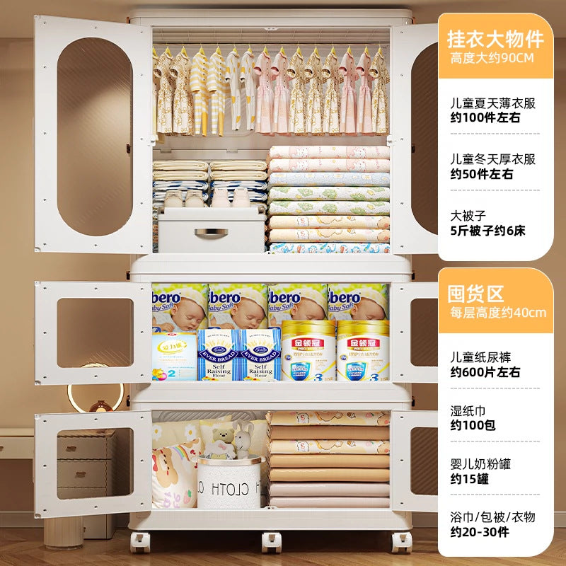 Foldable storage cabinet - no assembly required, extra thick, large capacity wardrobe, perfect for rentals, open-door design, ideal for baby snacks and miscellaneous items