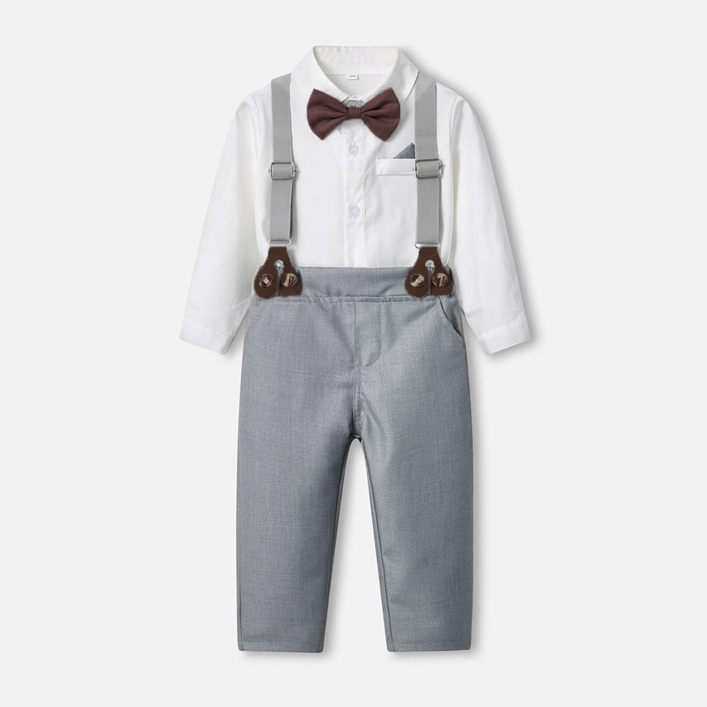 Boys' spring new gentleman's suit set: long-sleeved shirt for baby boys' birthday and first birthday celebration, spring children's clothing