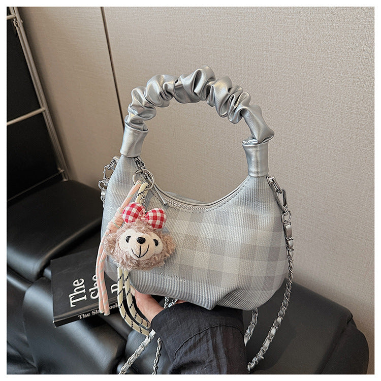 Cross-border 2025 summer new casual plaid shoulder bag female college student schoolbag portable large-capacity messenger bag