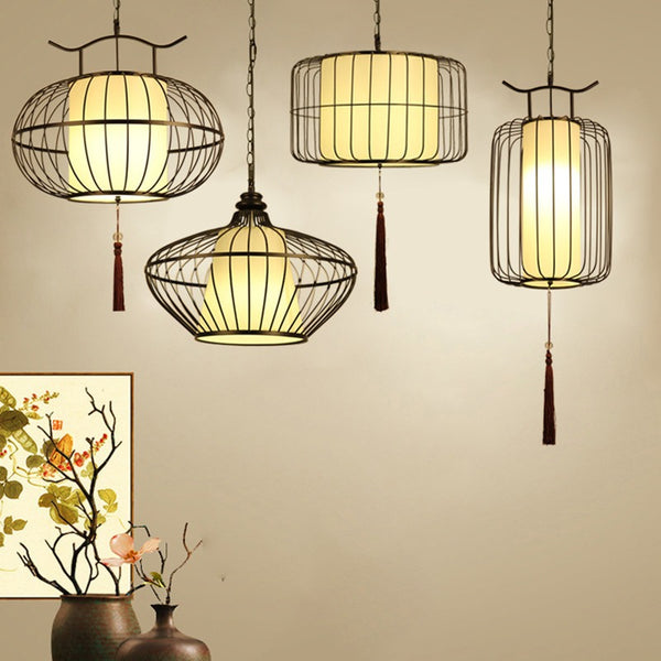 New Chinese wrought iron bird cage chandelier retro restaurant hot pot restaurant hotel bar creative hotel lantern teahouse lamp