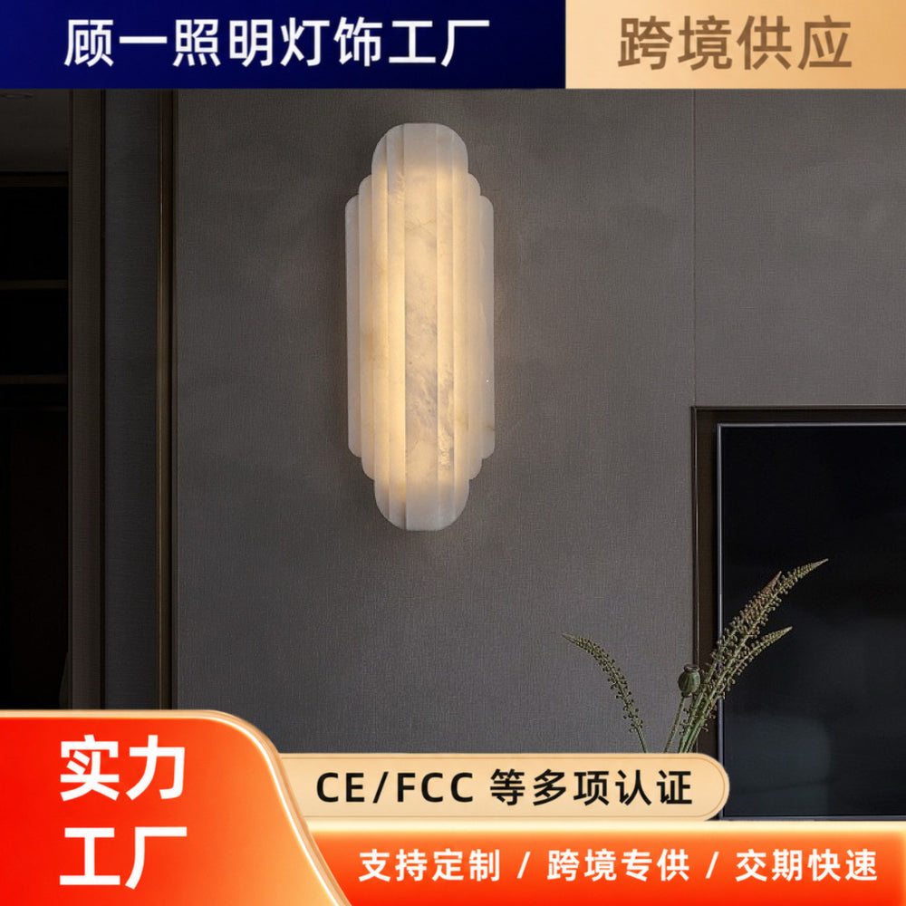 Italian light luxury spanish natural marble background wall lamp designer creative art bedside lamp marble wall sconce