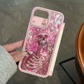 Suitable for iphone 16 pink skull rhinestone mobile phone case apple 17 stylish cool high-end anti-fall protective cover