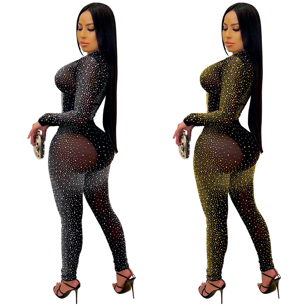 X5206   fashion european and american new nightclub hot diamond v necklong sleevespants women's two-piece set