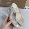 Za2024spring new transparent special-shaped high-heeled sandals women's rubber thick heel leather casual one-shaped high-heeled shoes