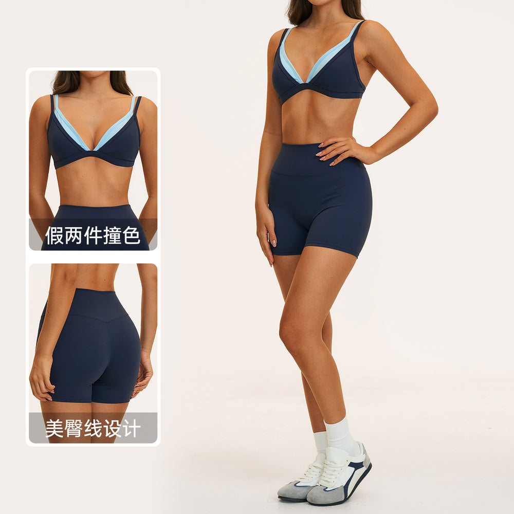 nude triangle cup intimates autumn thin style no steel ring sports suit beautiful back thin shoulder strap fitness suit 6116