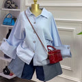 European and american cross-border women's fashion:  summer new arrival - stylish, high-end, collared, loose-fit, blue long-sleeve shirt top