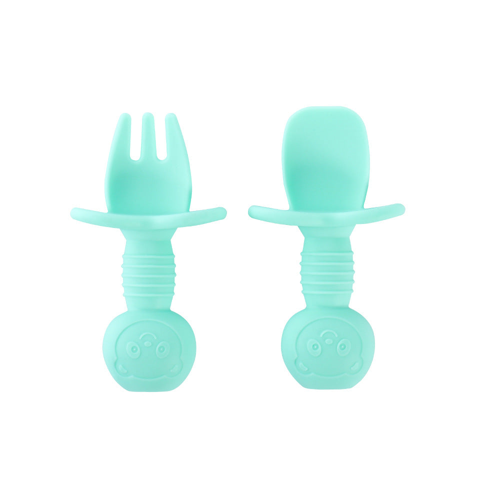 Children's bear fork and spoon set Baby eating training Silicone licking spoon Silicone fork and spoon Baby food supplement tableware spoon