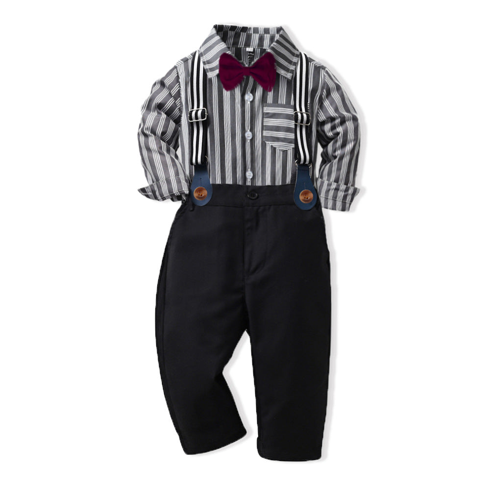 Boys' spring outfit: new korean style striped long-sleeve shirt two-piece set for baby boys