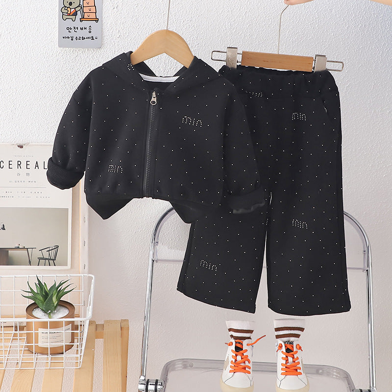 new trendy kids' fashionable baby spring/autumn letter & heart hooded long sleeve two-piece set - girls' spring outfit