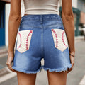European and american cross-border women's fashion: new  style american flag print, washed, distressed, single-breasted denim shorts - trendy women's style