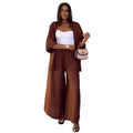 European and american cross-border women's fashion:  autumn new collection - solid color, loose fit, three-quarter sleeve blouse and wide-leg pants set
