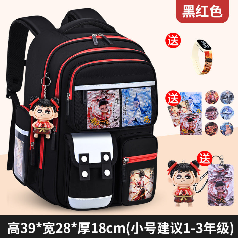 New nezha backpack for boys and girls, grades 1-6: spine protection, lightweight design, and extra-large capacity