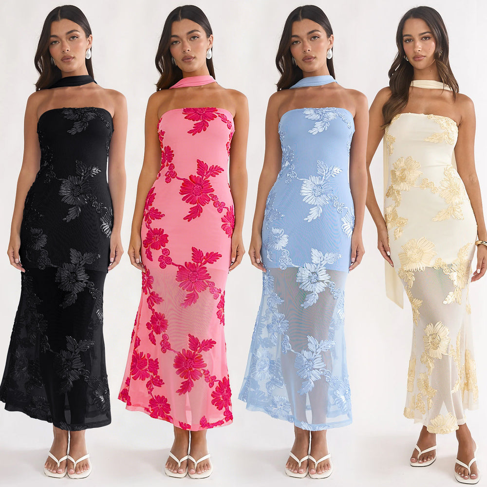 C7671 cross-border   fashion women's summer elegant sexy slim-fit backless dress