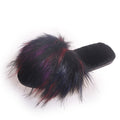 Women's faux fox fur slippers - new autumn/winter collection - warm, flat-heeled cotton slides for indoor/outdoor wear