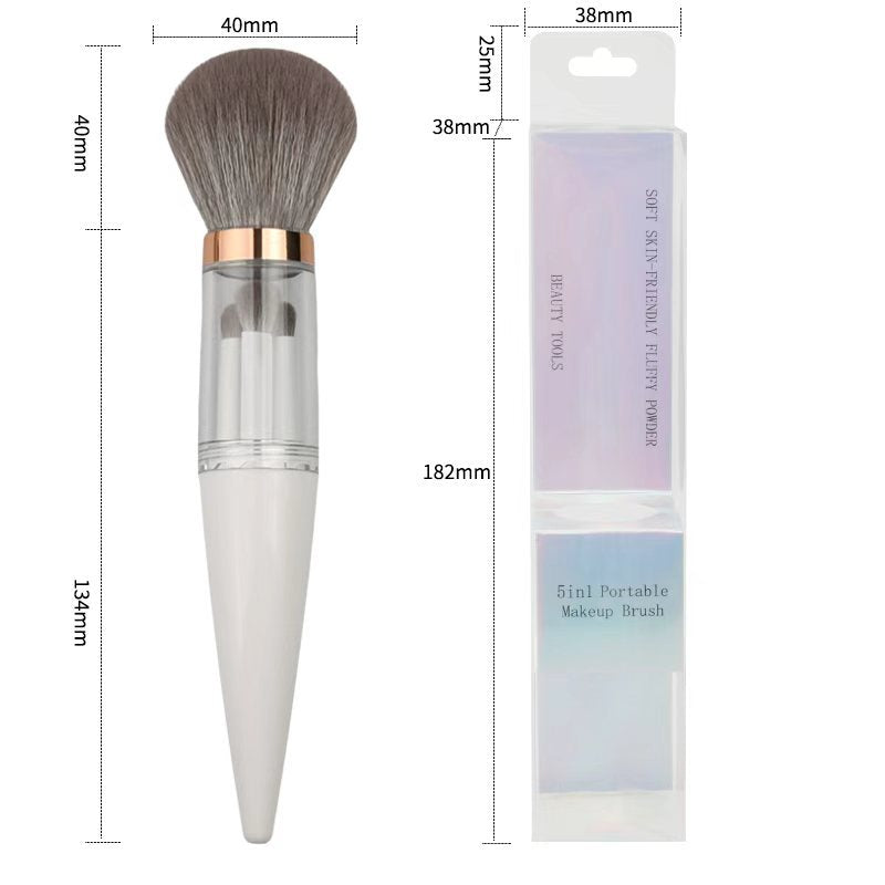 Conical 5-in-1 portable makeup brush set - includes single powder brush, multi-functional eyeshadow brush, blush brush, and makeup brush