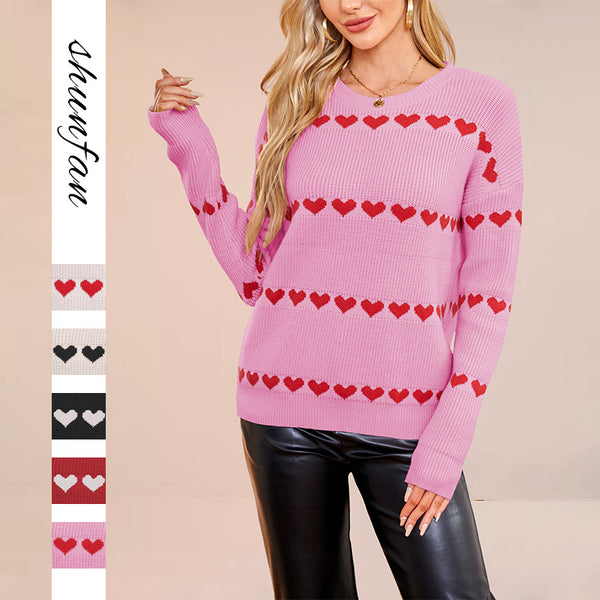 New European, American autumn and winter  women's clothing hot sale Valentine's Day love pullover knitted sweater 2025 large size loose sweater