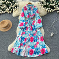 Korean style fashionable printed dress - new women's long sleeve tie-waist slimming a-line versatile elegant maxi dress for work