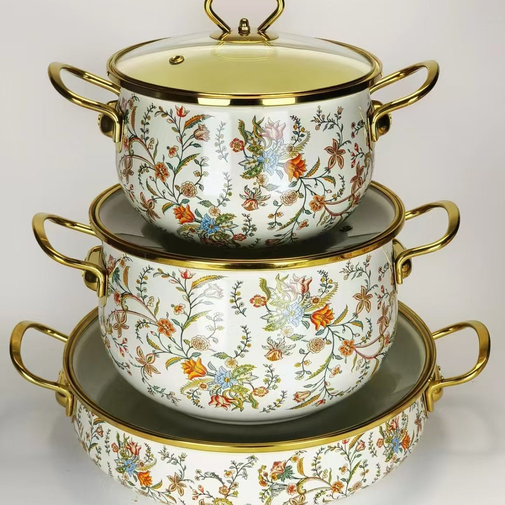 Factory direct sales cross-border hot selling thousands of charming flowers, birds and flowers enamel soup pot 20cm24cm30cm