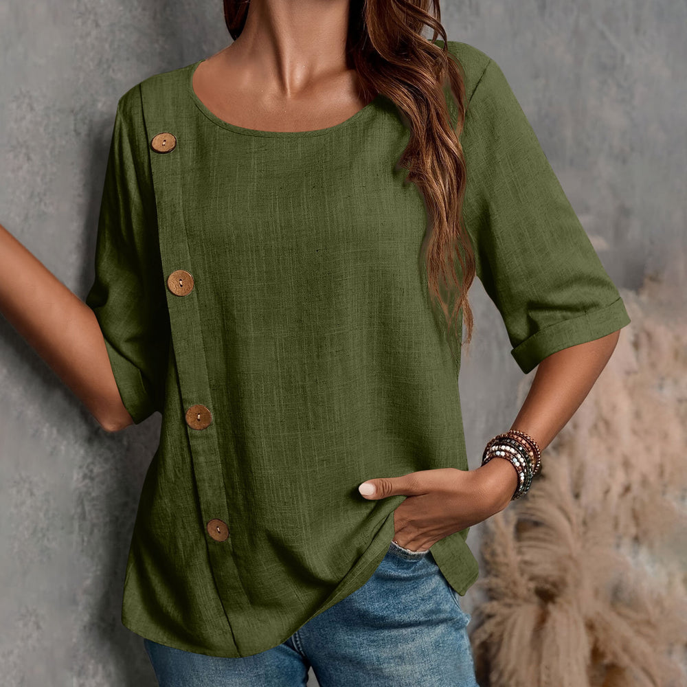 european and american cross-border new women's cotton linen button-down fashion casual top