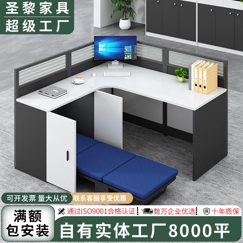 Saint li staff desk employee slot with lunch break foldable bed booth computer desk and chair combination