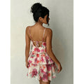 Women's summer new arrival: elegant and romantic floral print tiered sexy backless halter neck mini dress
