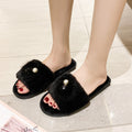 2024 new fuzzy slippers for women - wholesale direct from manufacturer, korean style one-strap slides, perfect for home or outdoor wear, pearl embellished flat fuzzy slippers