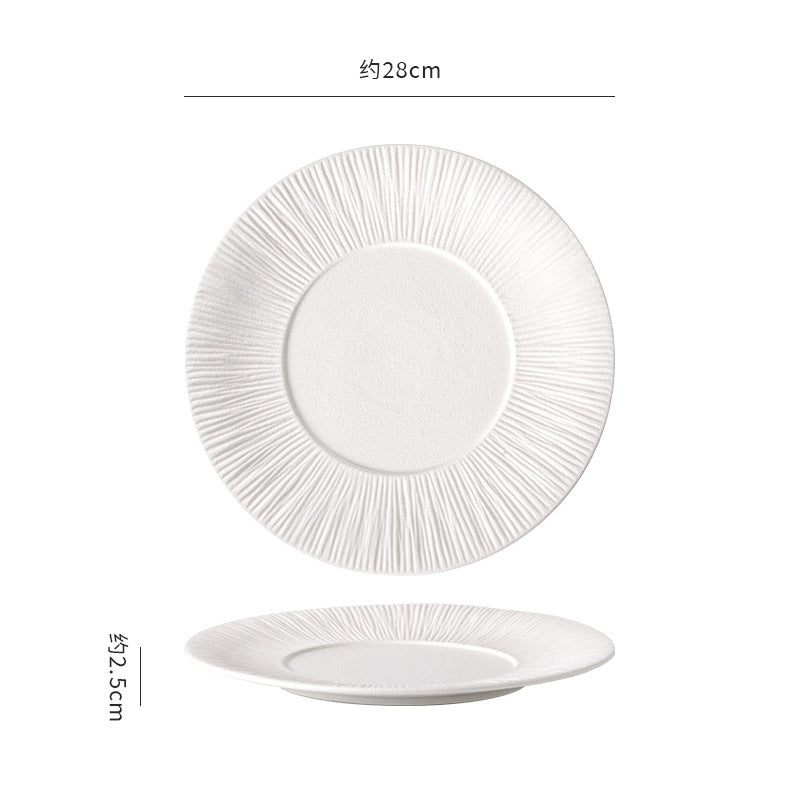 Nordic minimalist black and white ceramic steak plate - western dinner plate for restaurant, home, and hotel use - flat plate with unique creative presentation