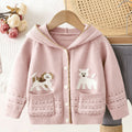 Girls' fall/winter new arrival: cute puppy jacquard hooded sweater jacket & loose pink knit two-piece set