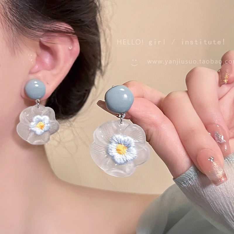 Luxury transparent floral earrings for women - unique, slimming, and statement-making round face earrings - fresh summer studs