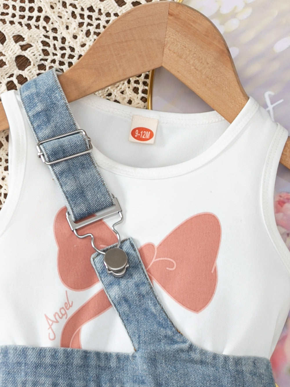 summer new sleeveless bow print top + cross-strap denim shorts set - exquisite denim two-piece