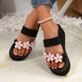 plus size beach slippers for women summer outwearthick sole high-heeled cool women's k-style seaside flower wedge toe slippers