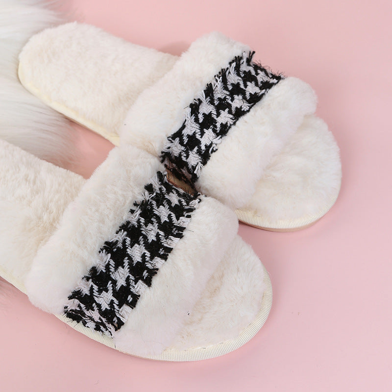2024 new arrival slippers wholesale winter rabbit fur cotton slippers floor cotton home indoor heattech parent-child confinement slippers