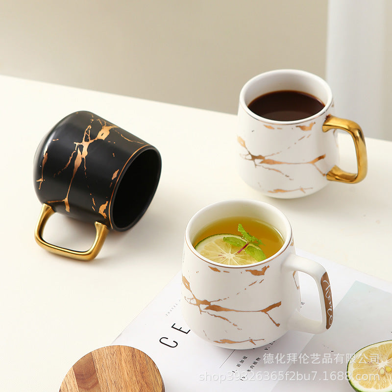 Minimalist ins style mug with lid and spoon - large capacity, nordic design, gold trim ceramic mug - wholesale for couples' gifts