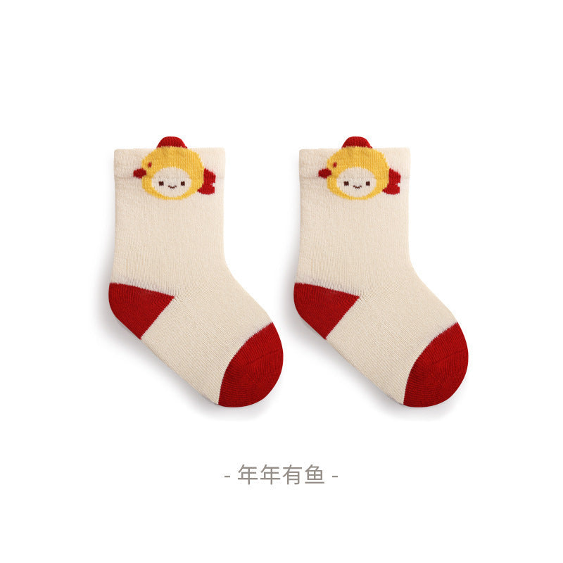 Babylon big red socks fall and winter new arrival new year's day hundred days baby knee socks combed cotton breathable newborn socks