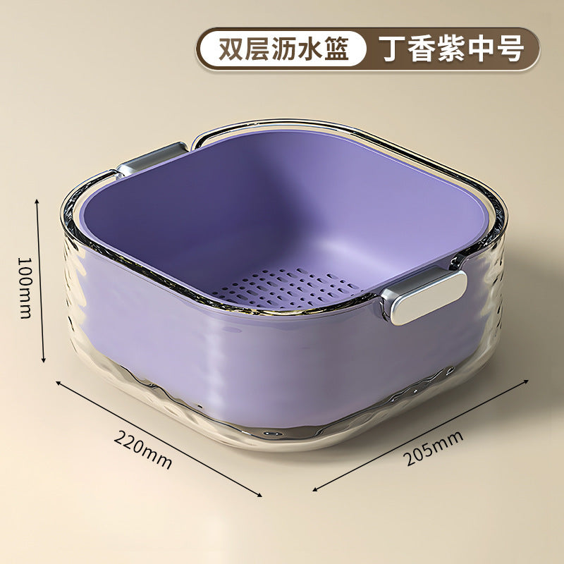 Double-layer vegetable basin suit drain basket kitchen for home plastic fruit washing tray living room coffee table new arrival vegetable basket