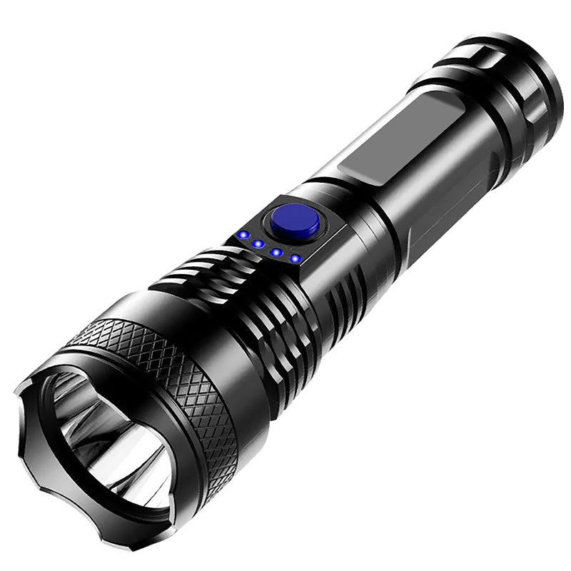 Cross-border plastic flashlight USB charging outdoor zoom remote radiation power display lightweight home LED flashlight