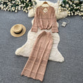 French chic crochet knit two-piece set: elegant, versatile, and slimming top & midi skirt outfit