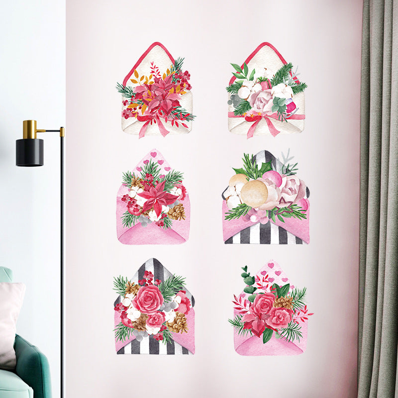 Envelope Bouquet Romantic Bedroom Bedside Sofa Cabinet Entrance Foyer Restaurant TV Decorative Wall Sticker HM82001