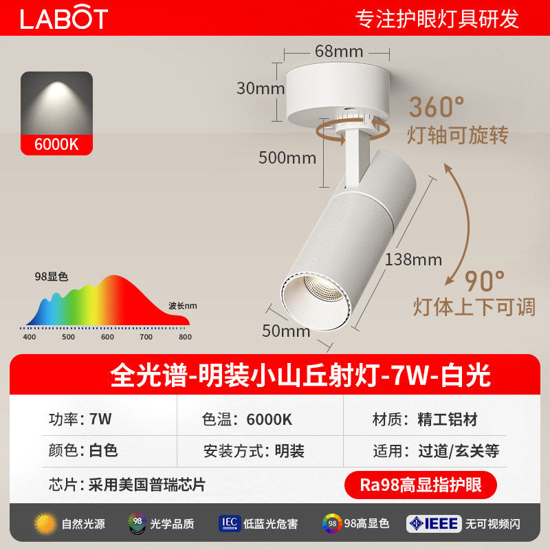 Surface-mounted hill spotlight with adjustable angle foldable ceiling-mounted wall wash light full spectrum living room high display wall wash light